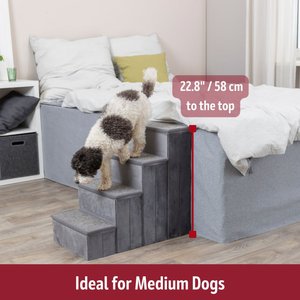 TRIXIE Foldable Velour Pet Stairs with Storage, Gray, 4-Step, 15-in Wide