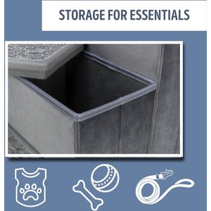 TRIXIE Foldable Velour Pet Stairs with Storage, Gray, 4-Step, 15-in Wide