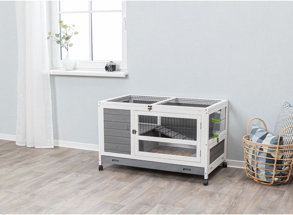 TRIXIE Indoor Small Pet Hutch with Wheels & Pull-Out Tray, Gray, Small