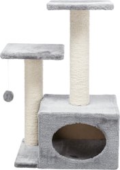 TRIXIE Valencia 28-in Plush Cat Tree & Scratching Post with Condo & Cat Toy, Gray/Cream