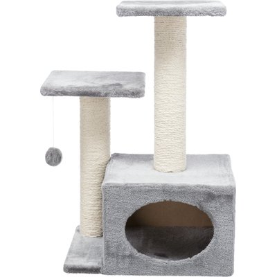 TRIXIE TRIXIE Valencia 28-in Plush Cat Tree & Scratching Post with Condo & Cat Toy, Gray/Cream