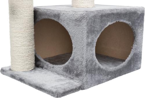 Show full view: TRIXIE Valencia 28-in Plush Cat Tree & Scratching Post with Condo & Cat Toy, Gray/Cream slide 2 of 8