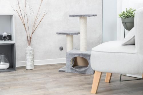 Show full view: TRIXIE Valencia 28-in Plush Cat Tree & Scratching Post with Condo & Cat Toy, Gray/Cream slide 4 of 8