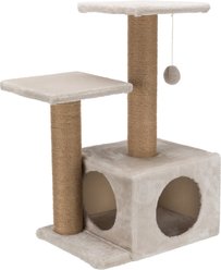 TRIXIE Valencia 28-in Plush Cat Tree & Scratching Post with Condo & Cat Toy, Taupe/Brown