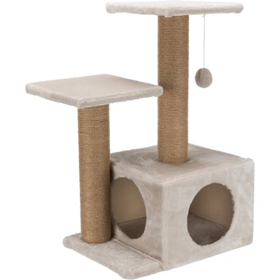 TRIXIE TRIXIE Valencia 28-in Plush Cat Tree & Scratching Post with Condo & Cat Toy, Taupe/Brown