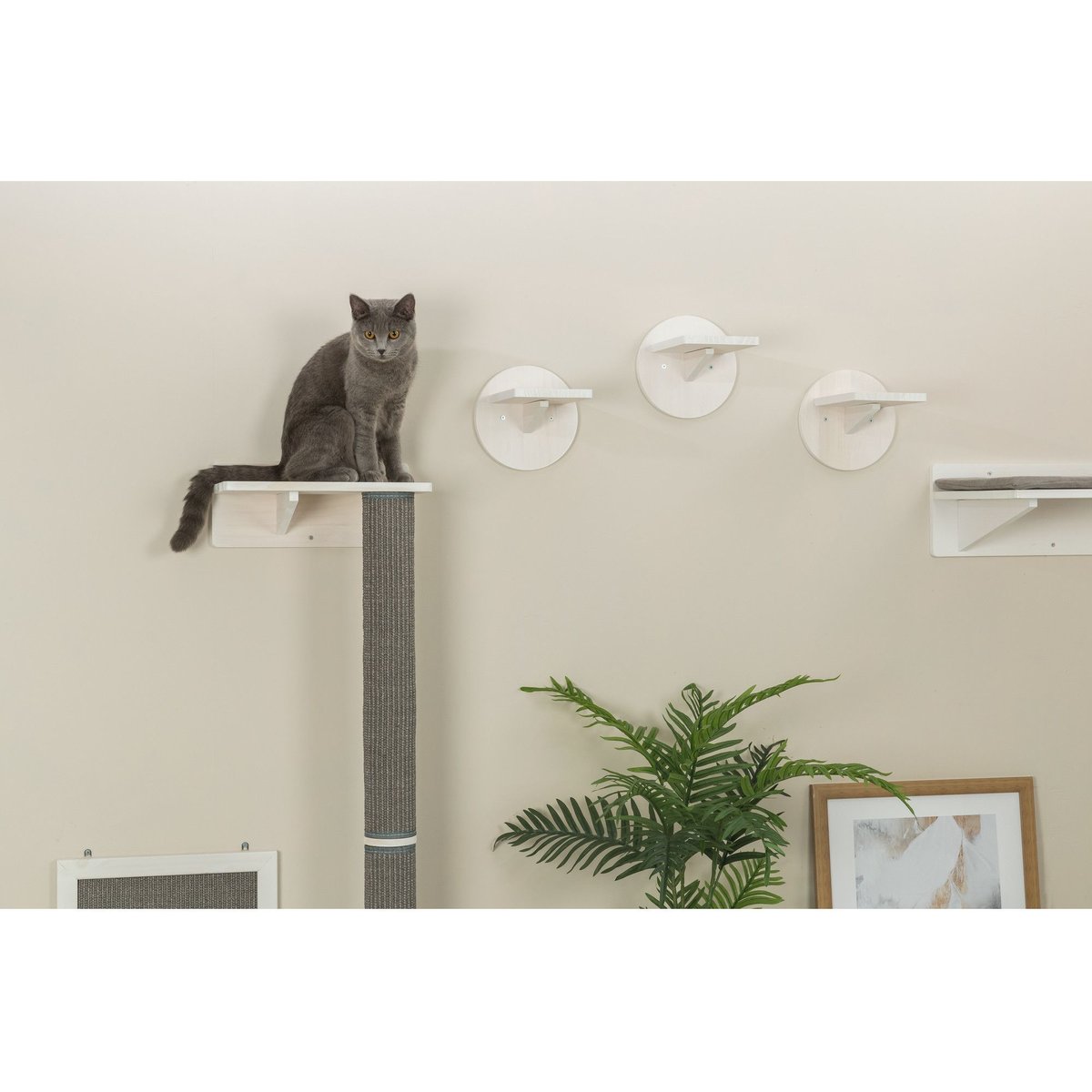 TRIXIE Wall Set 1 - Wall Mount Cat Scratching Post with Perch, White & Gray