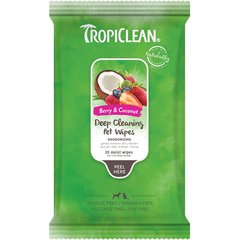 TropiClean Deep Cleaning Berry & Coconut Dirt & Odor Remover Wipes for Dogs & Cats, 20 count