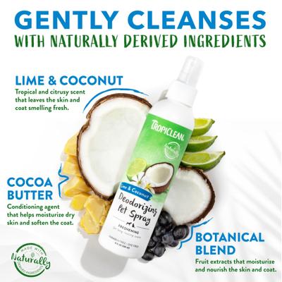 Show full view: TropiClean Deodorizing Aloe & Coconut Shampoo, 20-fl oz bottle + Lime & Coconut Deodorizing Dog & Cat Spray, 8-fl oz bottle slide 6 of 9