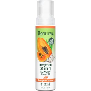 TropiClean Dry No Rinse Waterless Papaya & Coconut Dog & Cat Shampoo, 7.4-fl oz bottle