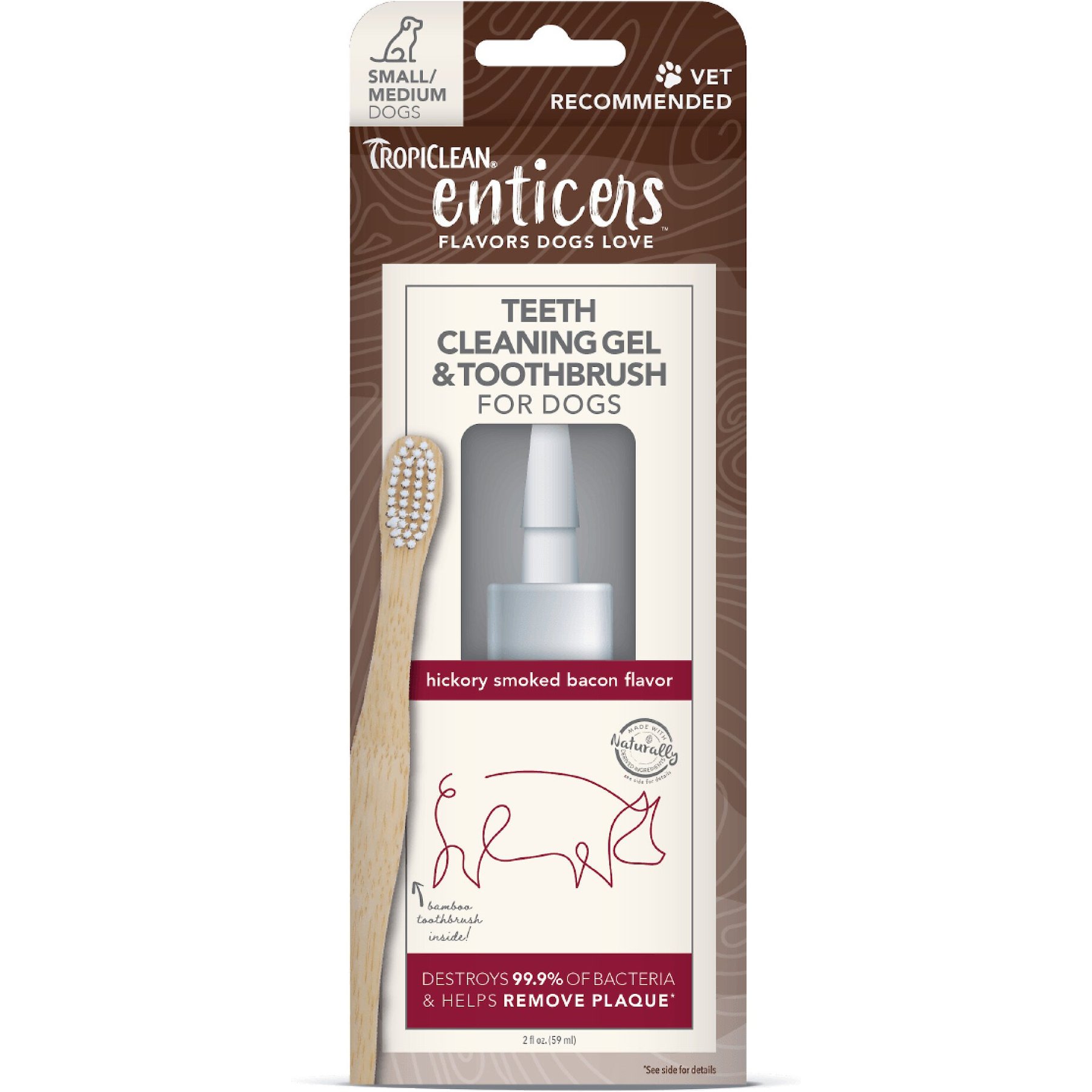 TropiClean Enticers Hickory Smoked Bacon Flavored Toothpaste Small & Medium Dog Tooth Brushing Kit, 2-oz tube