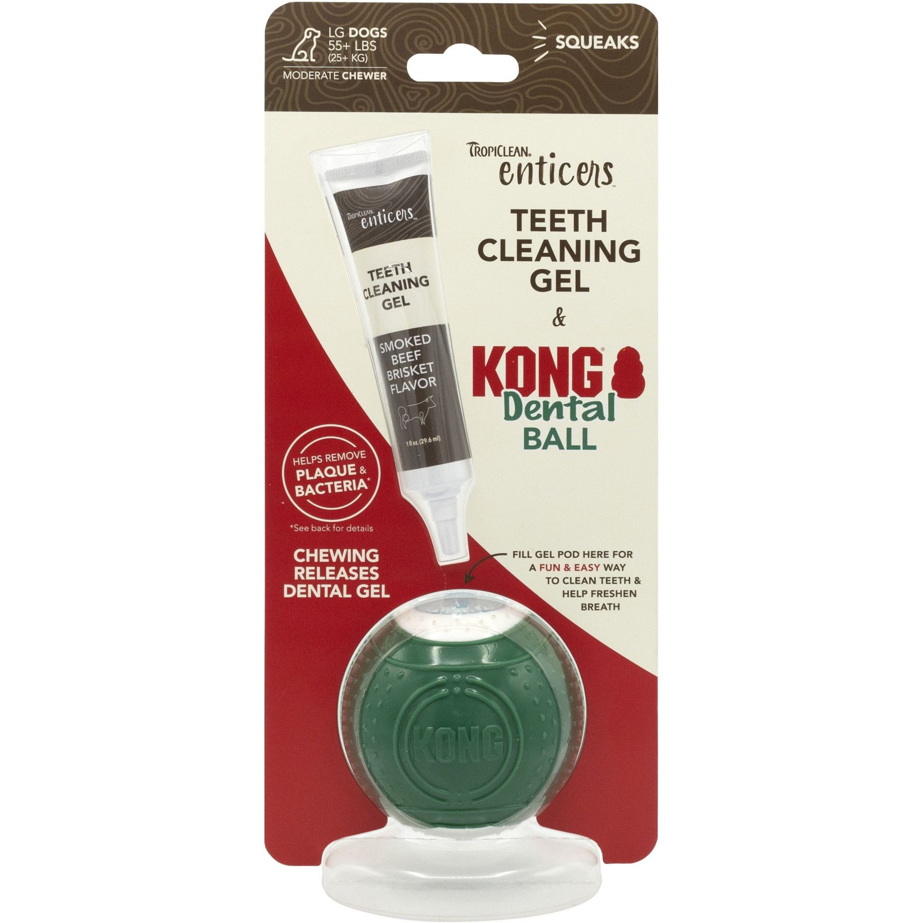 TropiClean Enticers Smoked Beef Brisket Flavored Toothpaste + KONG Dental Ball Kit for Large Dogs