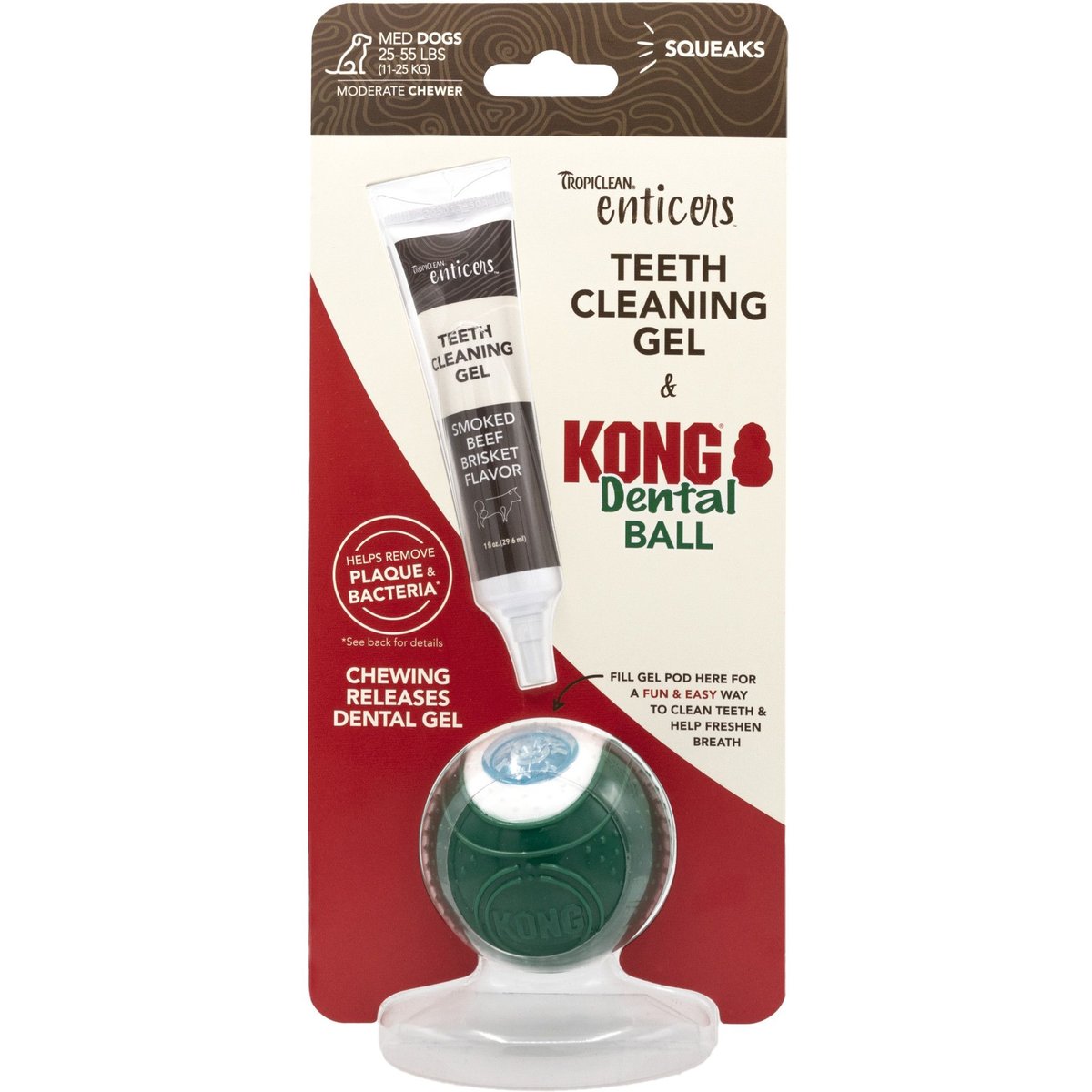 TropiClean Enticers Smoked Beef Brisket Flavored Toothpaste + KONG Dental Ball Kit for Medium Dogs