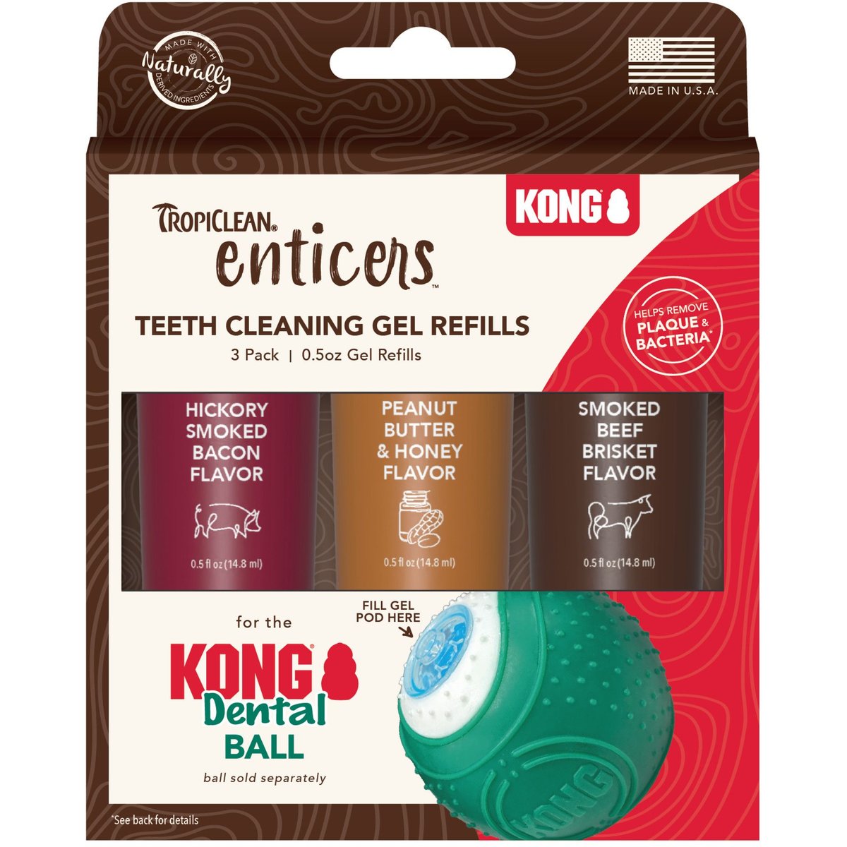 TropiClean Enticers Teeth Cleaning Gel Variety Pack Refill for KONG Dental Ball, 0.5-oz, 3 count