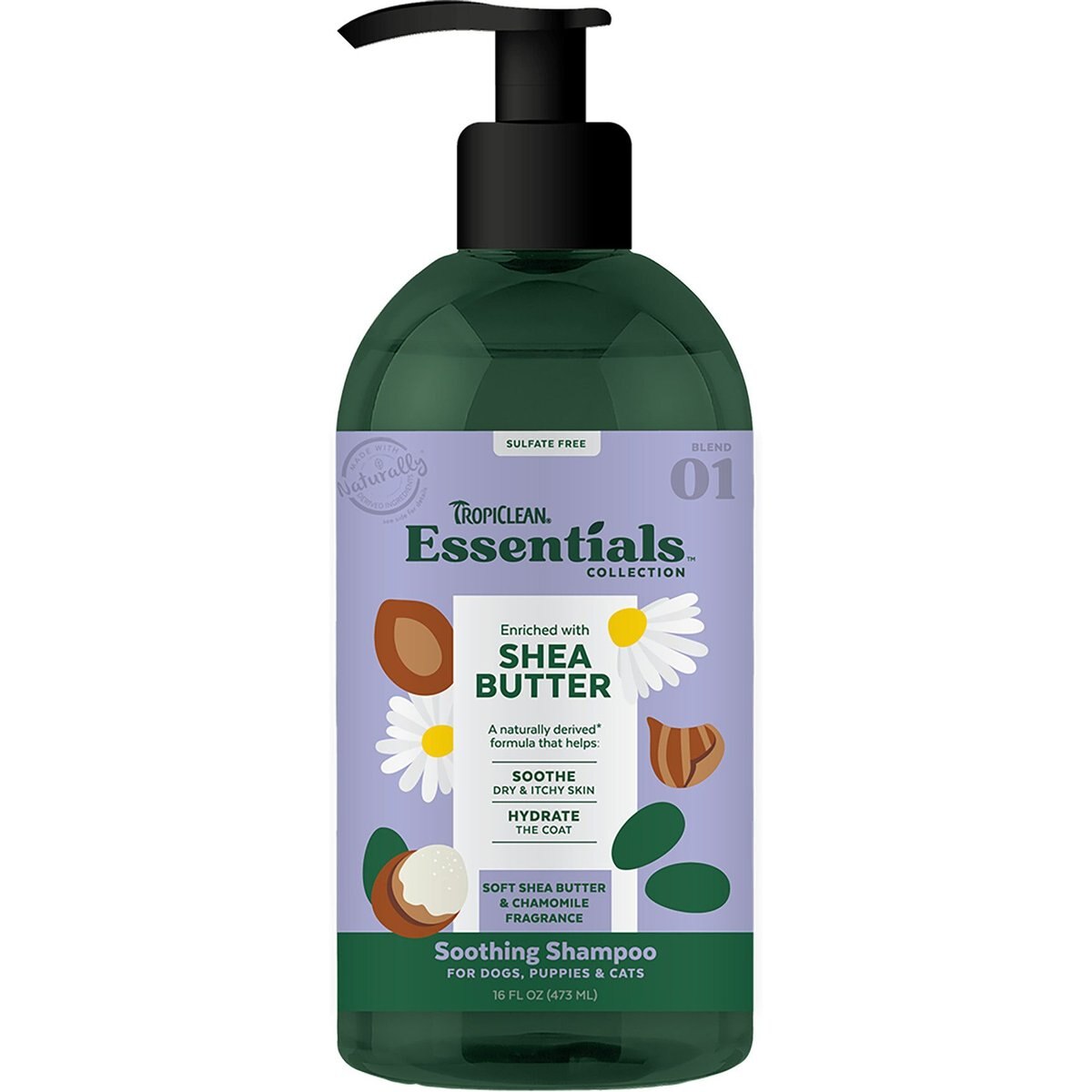 TropiClean Essentials Soothing Shea Butter Dog Shampoo, 16-fl oz bottle