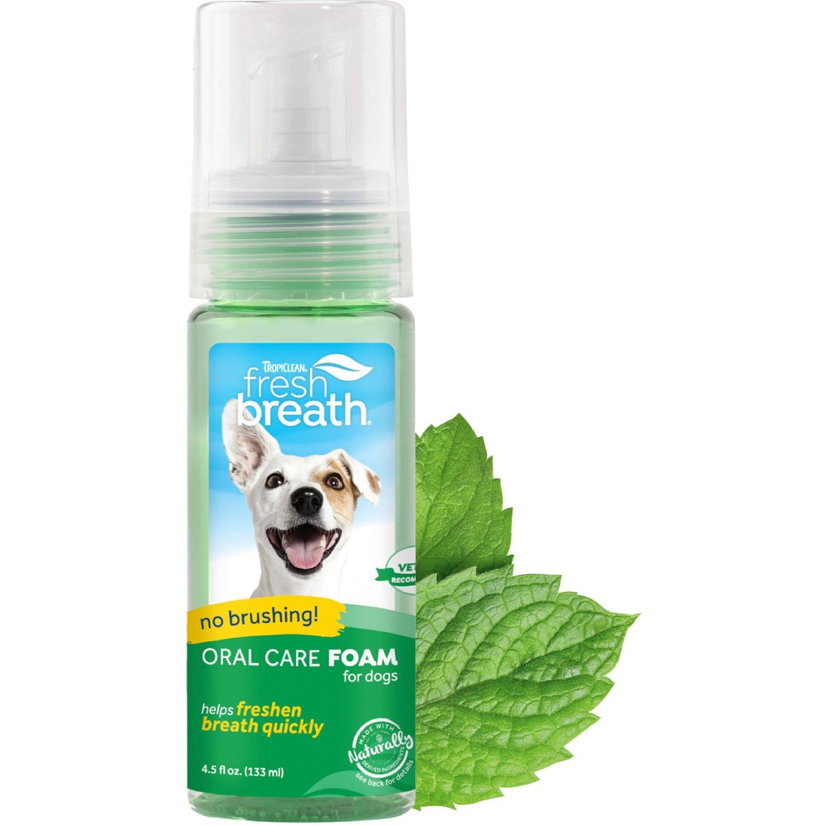 TropiClean Fresh Breath Oral Care Breath Freshener Dog Dental Foam, 4.5-oz bottle