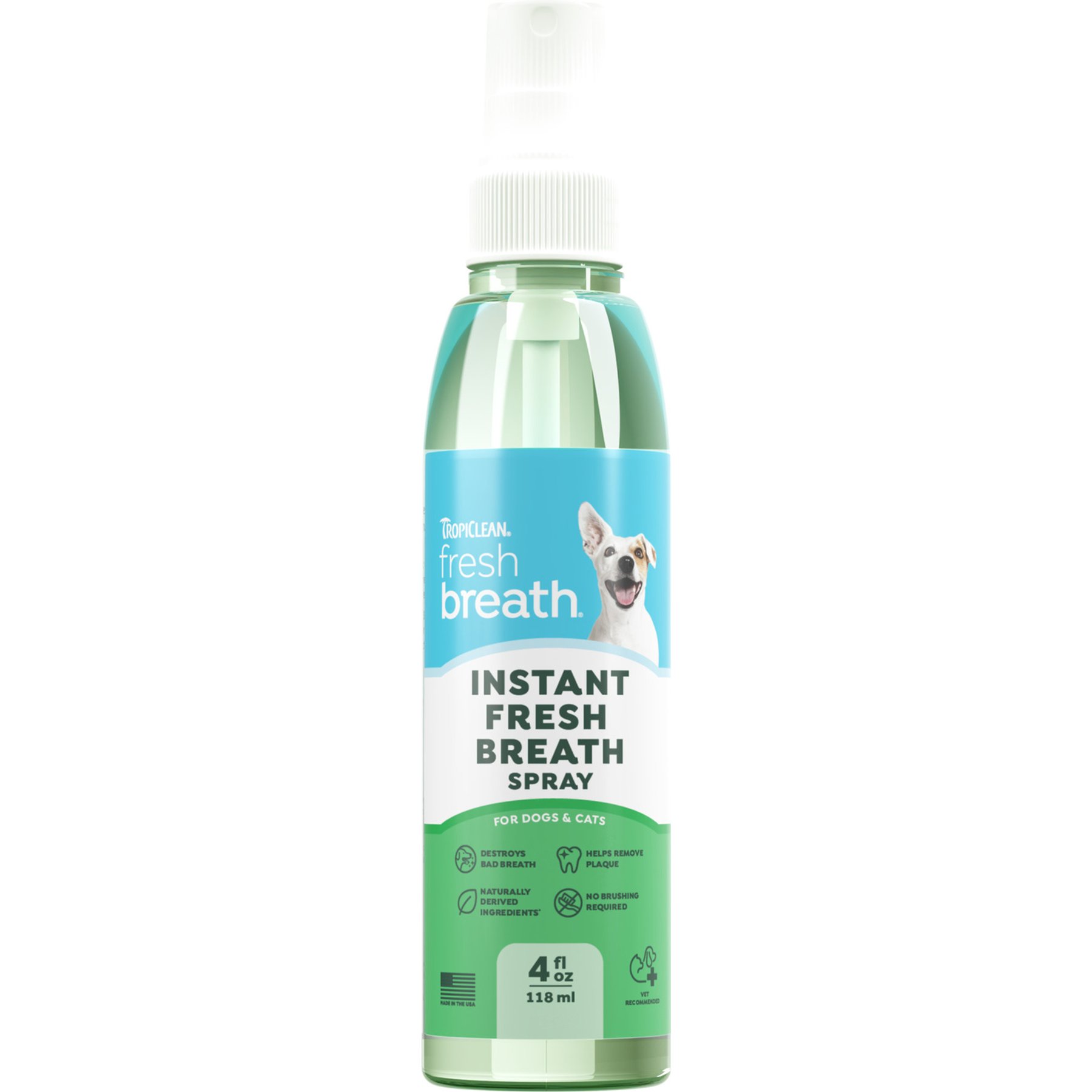 TropiClean Fresh Breath Oral Care Breath Freshener Dog Dental Spray, 4-oz bottle