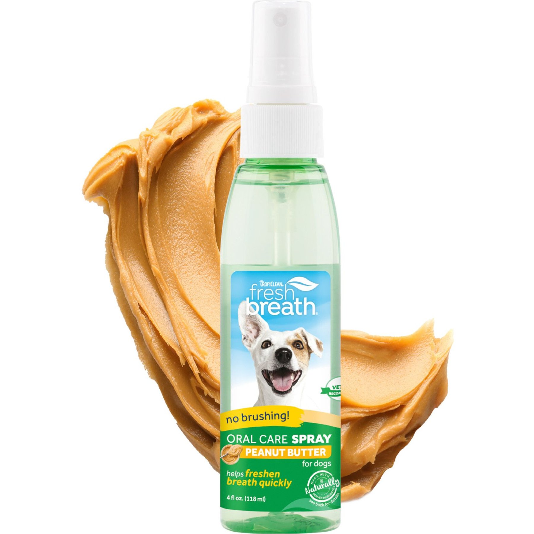 TropiClean Fresh Breath Oral Care Breath Freshener Peanut Butter Flavored Dog Dental Spray, 4-oz bottle