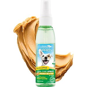 TropiClean Fresh Breath Oral Care Breath Freshener Peanut Butter Flavored Dog Dental Spray, 4-oz bottle