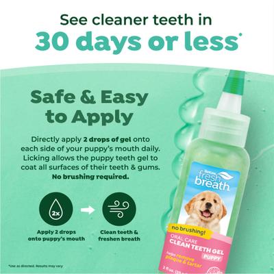 Show full view: TropiClean Fresh Breath Oral Care Clean Teeth Plaque & Tartar Defense Puppy Dental Gel, 2-fl oz bottle slide 5 of 11