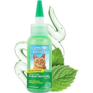 TropiClean Fresh Breath Oral Care Clean Teeth Plaque & Tartar Remover Cat Dental Gel, 2-fl oz bottle