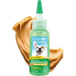 TropiClean Fresh Breath Oral Care Clean Teeth Plaque & Tartar Remover Peanut Butter Flavored Dog Dental Gel, 2-fl oz bottle
