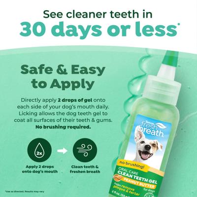 Show full view: TropiClean Fresh Breath Oral Care Clean Teeth Plaque & Tartar Remover Peanut Butter Flavored Dog Dental Gel, 2-fl oz bottle slide 4 of 10