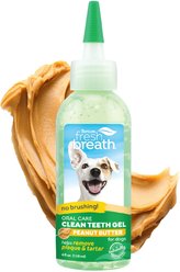 TropiClean Fresh Breath Oral Care Clean Teeth Plaque & Tartar Remover Peanut Butter Flavored Dog Dental Gel, 4-fl oz bottle