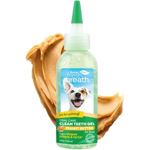 TropiClean Fresh Breath Oral Care Clean Teeth Plaque & Tartar Remover Peanut Butter Flavored Dog Dental Gel, 4-fl oz bottle