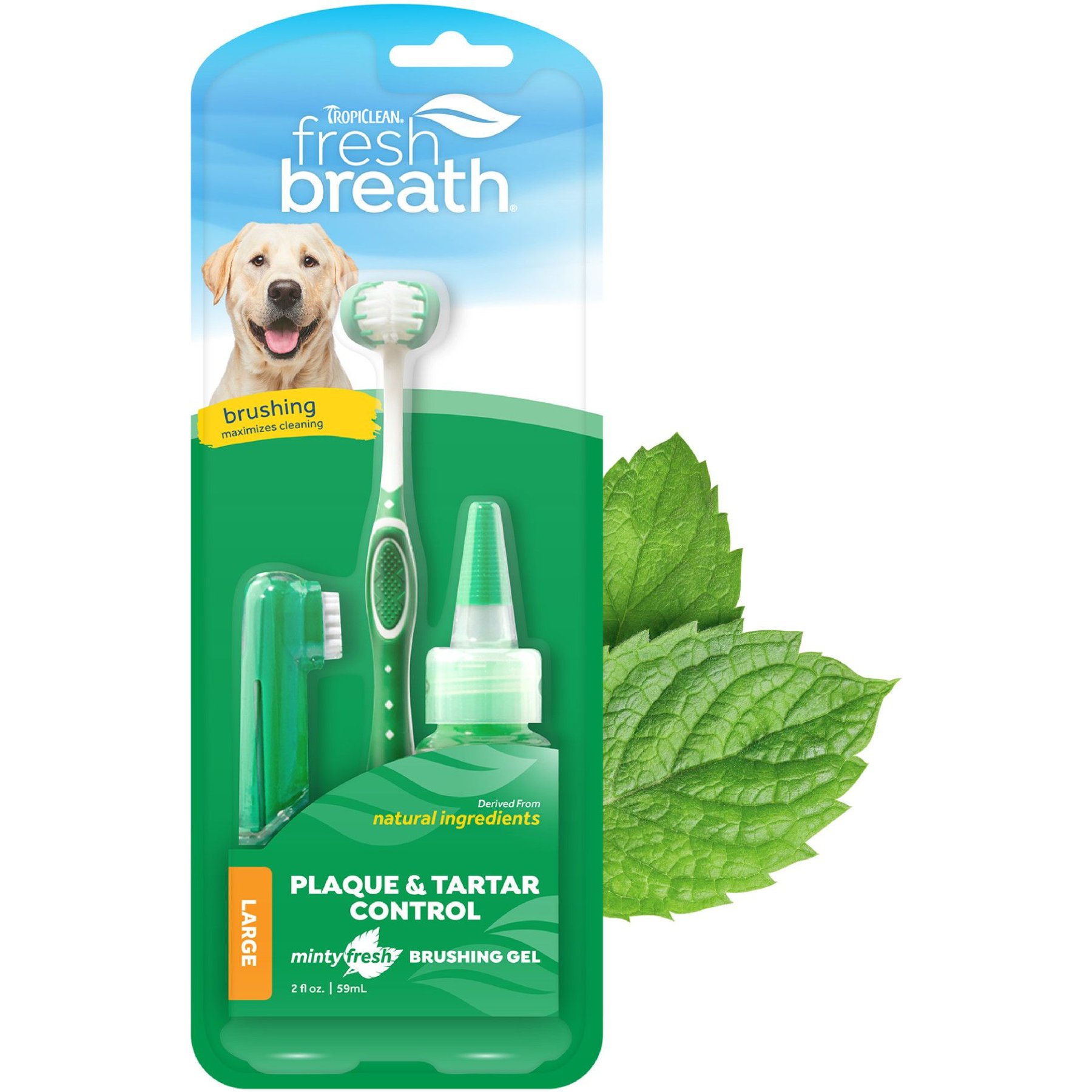 TropiClean Fresh Breath Oral Care Helps Remove Plaque & Tartar Large Dog Toothbrush Kit, bundle of 2