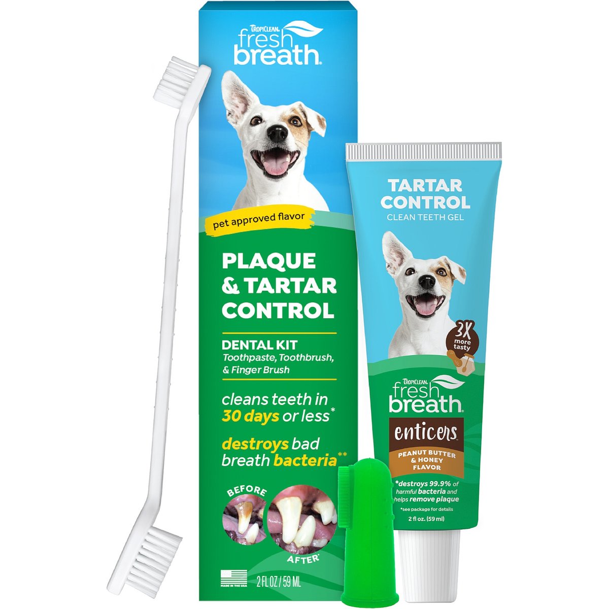 TropiClean Fresh Breath Peanut Butter Oral Care Dog & Cat Dental Kit, 2-fl oz