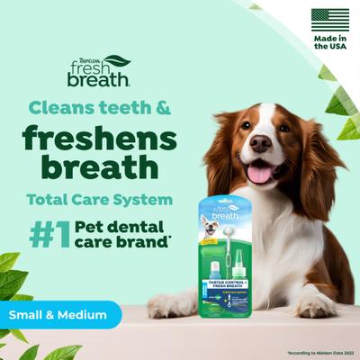 Show full view: TropiClean Fresh Breath Total Care Cleans Teeth & Freshens Breath Small & Medium Dog Dental Kit slide 4 of 11
