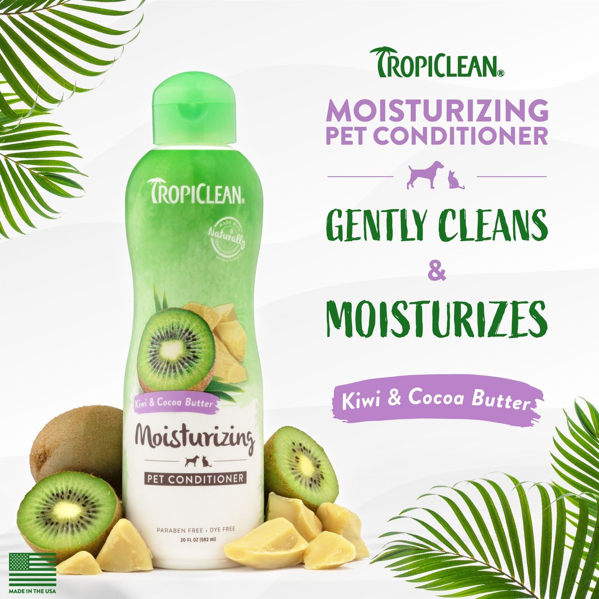 TropiClean Kiwi & Cocoa Butter Detangling & Moisturizing Dog Conditioner