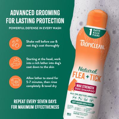 Show full view: TropiClean Maximum Strength Natural Flea & Tick Treatment Dog Shampoo, 20-fl oz bottle slide 6 of 10
