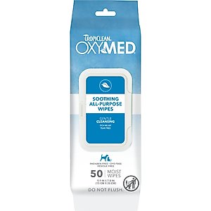 TropiClean OxyMed Gentle Allergy Relief Dog & Cat Wipes, 50 count