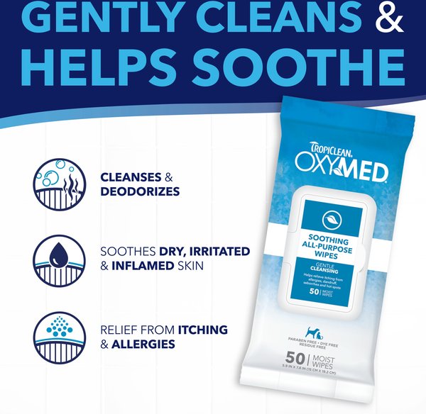 Show full view: TropiClean OxyMed Gentle Allergy Relief Dog & Cat Wipes, 50 count slide 6 of 10