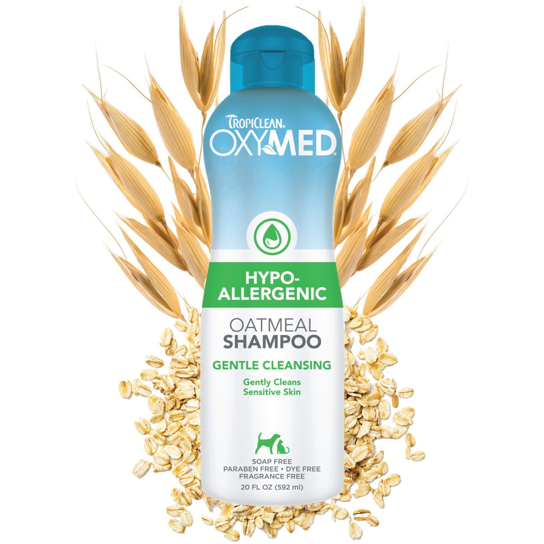 TropiClean OxyMed Hypo-Allergenic Oatmeal Dog & Cat Shampoo, Unscented, 20-fl oz bottle