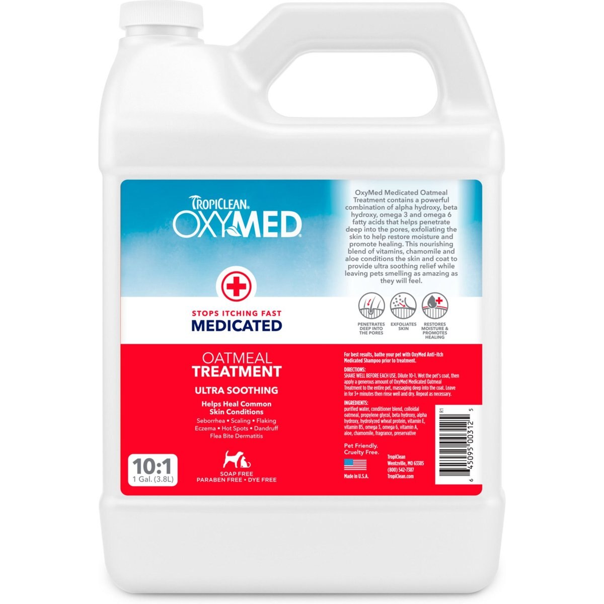 TropiClean OxyMed Medicated Itch Relief Oatmeal Dog Conditioner Treatment Rinse, 1-gal bottle, bundle of 2