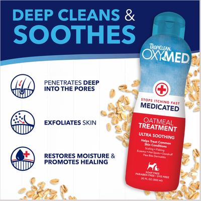 Show full view: TropiClean OxyMed Medicated Itch Relief Oatmeal Dog Conditioner Treatment Rinse, 1-gal bottle slide 5 of 11