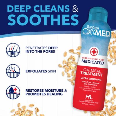 Show full view: TropiClean OxyMed Medicated Itch Relief Oatmeal Dog Conditioner Treatment Rinse, 20-fl oz bottle slide 6 of 11