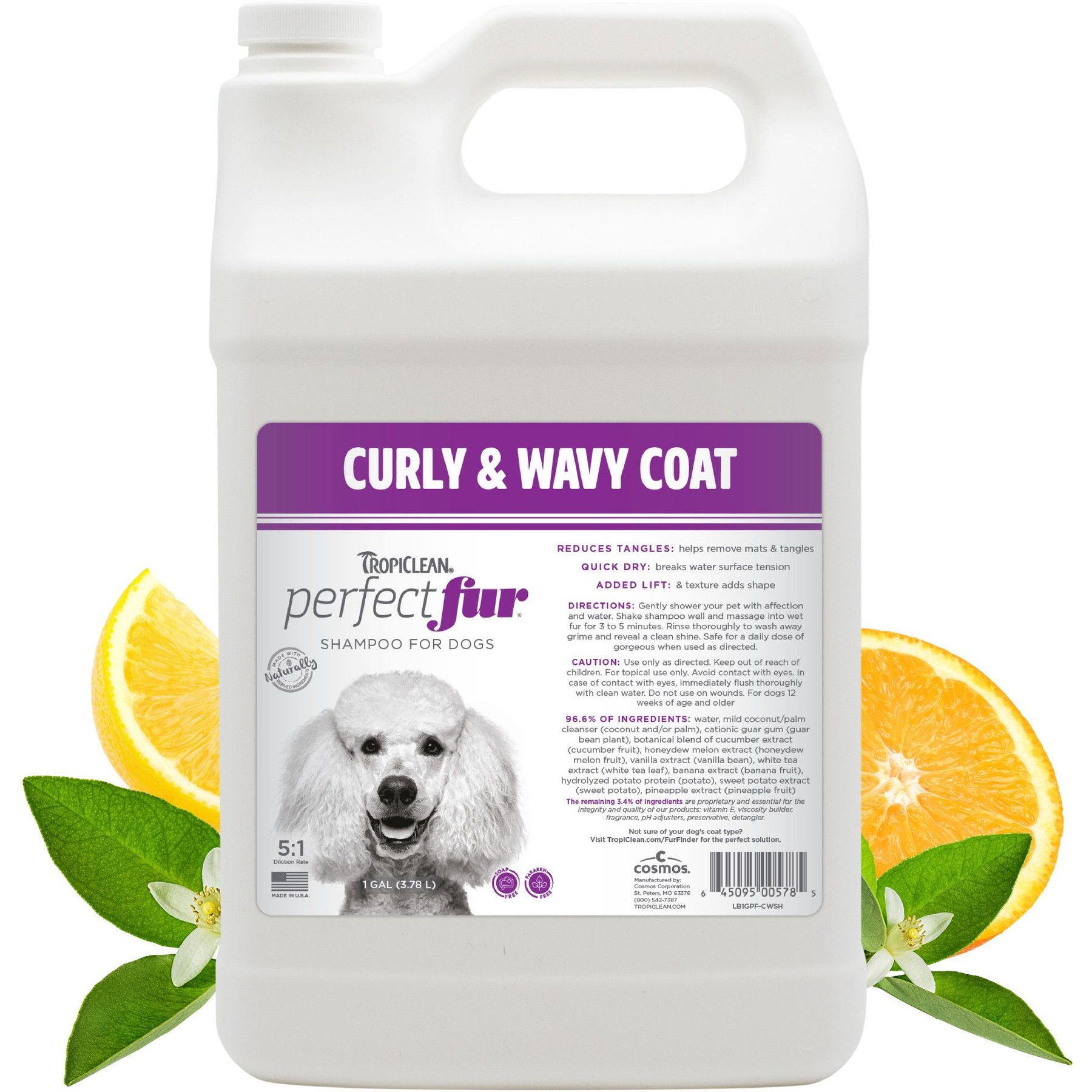 TropiClean PerfectFur Detangling Curly & Wavy Coat Dog Shampoo, 1-gal bottle