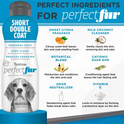 Show full view: TropiClean PerfectFur Short Double Coat Deodorizing & Shed Reducing Dog Shampoo, 16-fl oz bottle slide 5 of 9