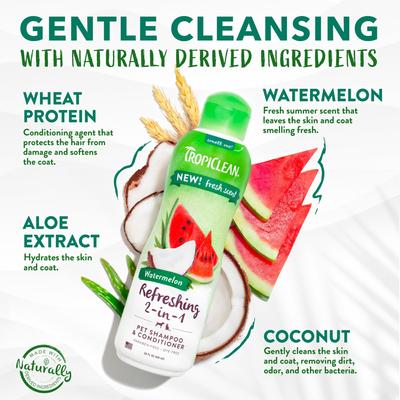 Show full view: TropiClean Refreshing 2-in-1 Dog Shampoo & Conditioner, Watermelon Scent, 20-fl oz bottle slide 4 of 10
