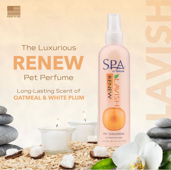 Show full view: TropiClean Spa Renew Dog Cologne Spray, Luscious Sweet Plum & Peaches Scent, 8-fl oz bottle slide 3 of 10