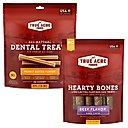 True Acre Foods, All-Natural Dental Chew Sticks, Peanut Butter Flavor, 32 count + True Acre Foods Hearty Bones Long-Lasting Beef Flavored Treats, 16-oz bag