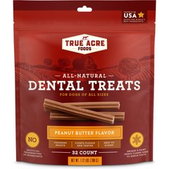 True Acre Foods, All-Natural Dental Chew Sticks, Peanut Butter Flavor, 32 count