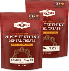 True Acre Foods Small Breed Puppy Dental Teething Treat, Original Flavor with Real Chicken Dog Treats, 12 count bundle