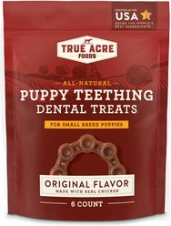 True Acre Foods Small Breed Puppy Dental Teething Treat, Original Flavor with Real Chicken Dog Treats, 6 count