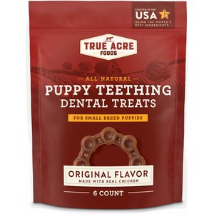 True Acre Foods Small Breed Puppy Dental Teething Treat, Original Flavor with Real Chicken Dog Treats, 6 count