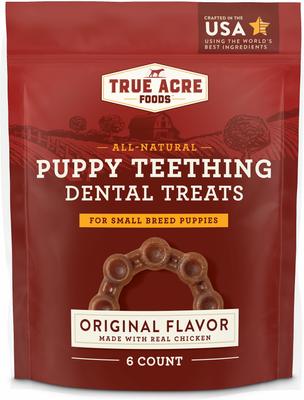 Show full view: True Acre Foods Small Breed Puppy Dental Teething Treat, Original Flavor with Real Chicken Dog Treats, 6 count slide 1 of 11