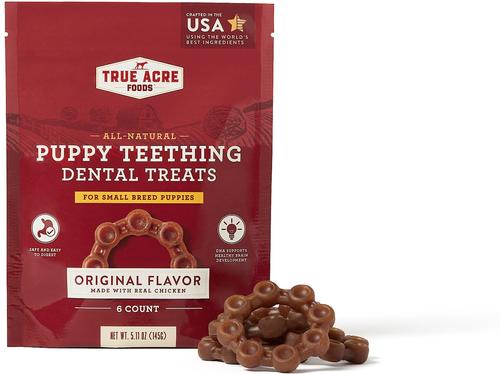 Show full view: True Acre Foods Small Breed Puppy Dental Teething Treat, Original Flavor with Real Chicken Dog Treats, 6 count slide 9 of 11